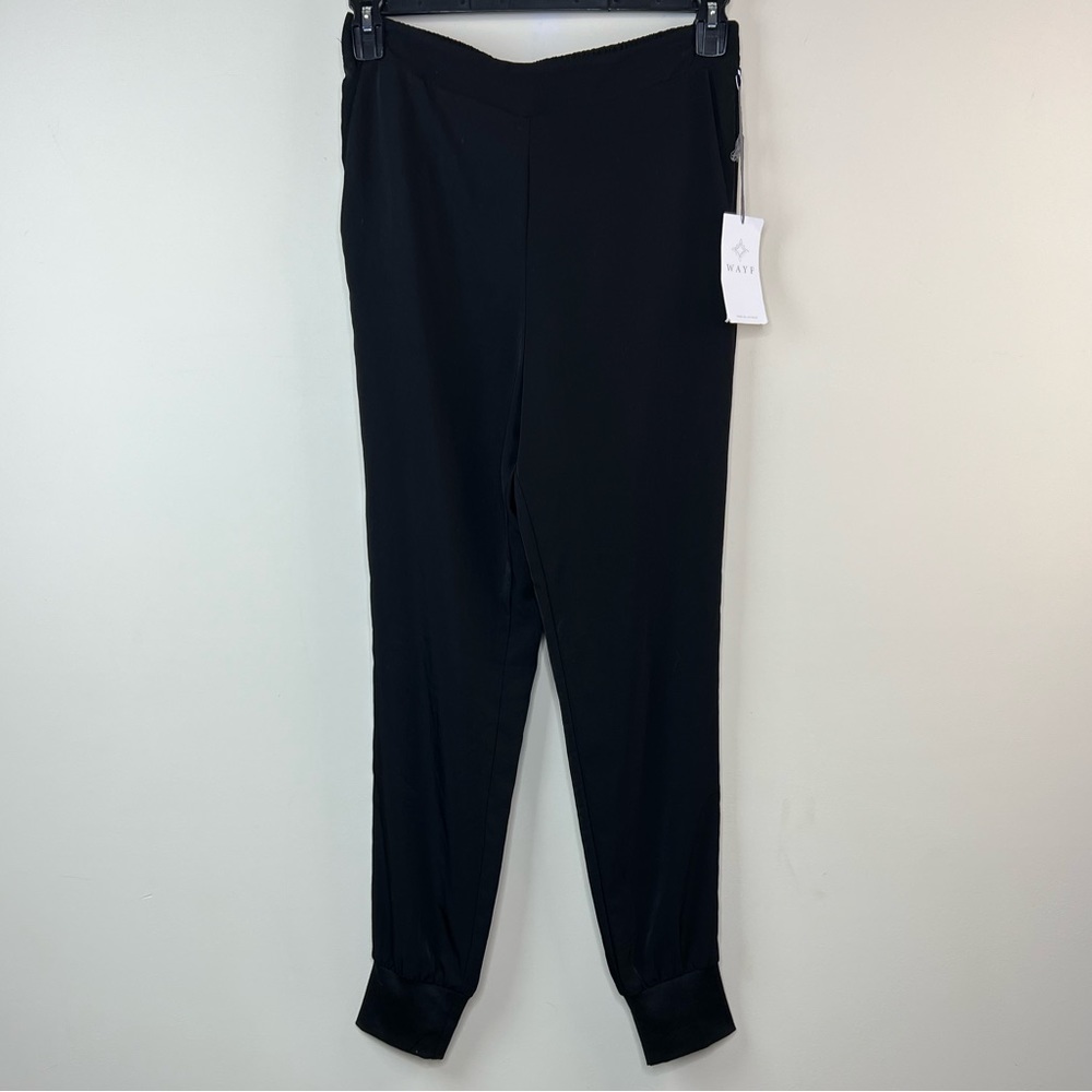 WAYF Black Silky Pull On Joggers, Small